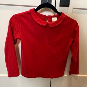 Hanna Andersson Girls’ Red Ribbed Long Sleeve Shirt with Peter Pan Collar